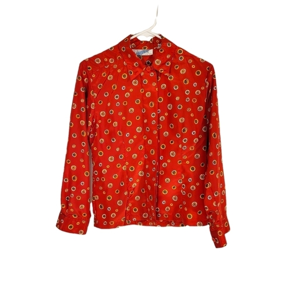 Josephine Red Geometric Polka Dot Button-Down Blouse - Picture 1 of 4